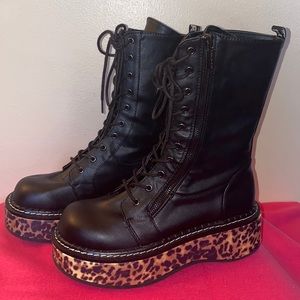 Demonia Leopard Print Platform Boots